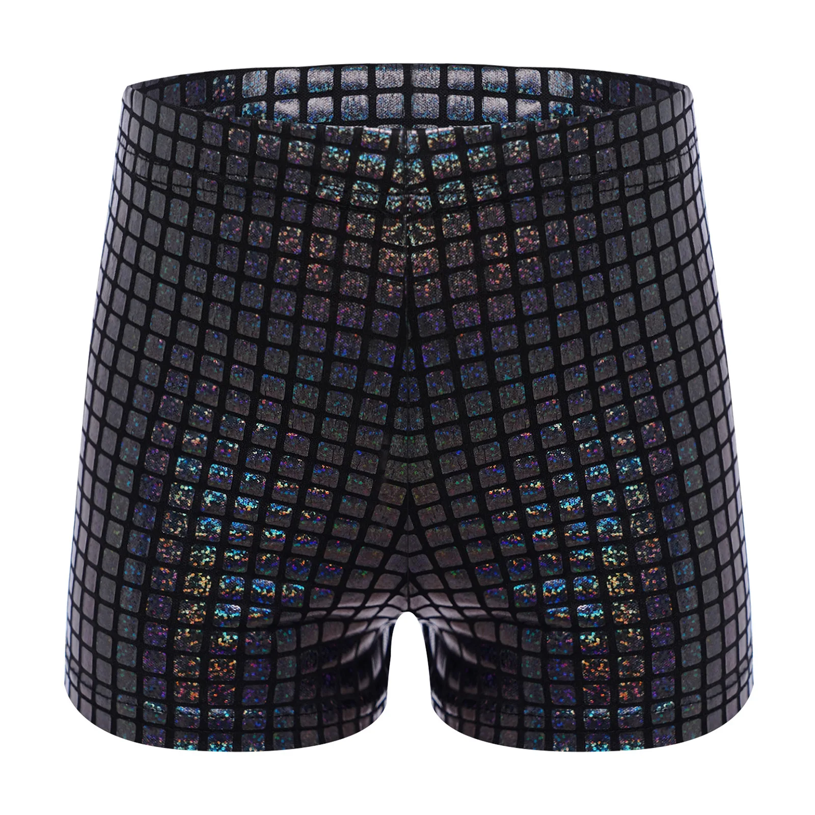 

Kids Boys Girls Boxer Shorts Jazz Disco Theme Party Performance Costume Metallic Plaid Elastic Waistband Shorts Children Clothes