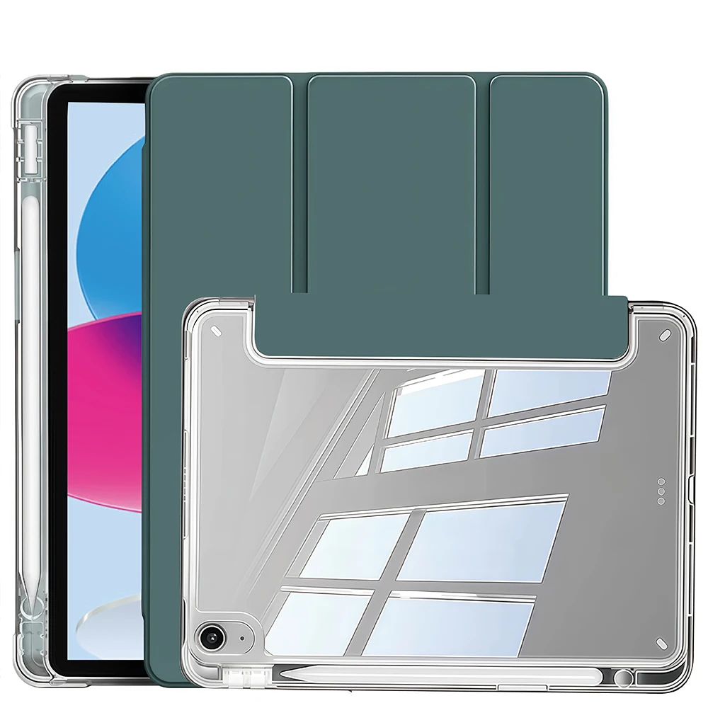 Case voor iPad (A16) 11e generatie, 10e generatie, 11 inch 2025, iPad 9e/8e/7e/6e/5e generatie, iPad Air Crystal Clear Case met potloodsleuf