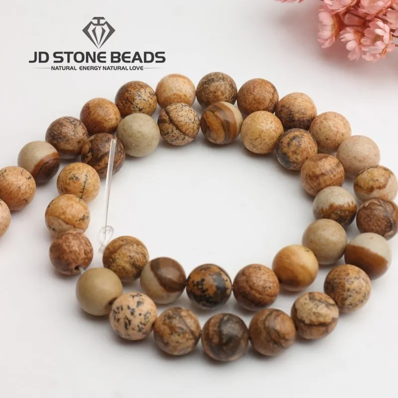 Beautiful Natural Picture Jasper Stone Round Loose Spacer Beads 15\