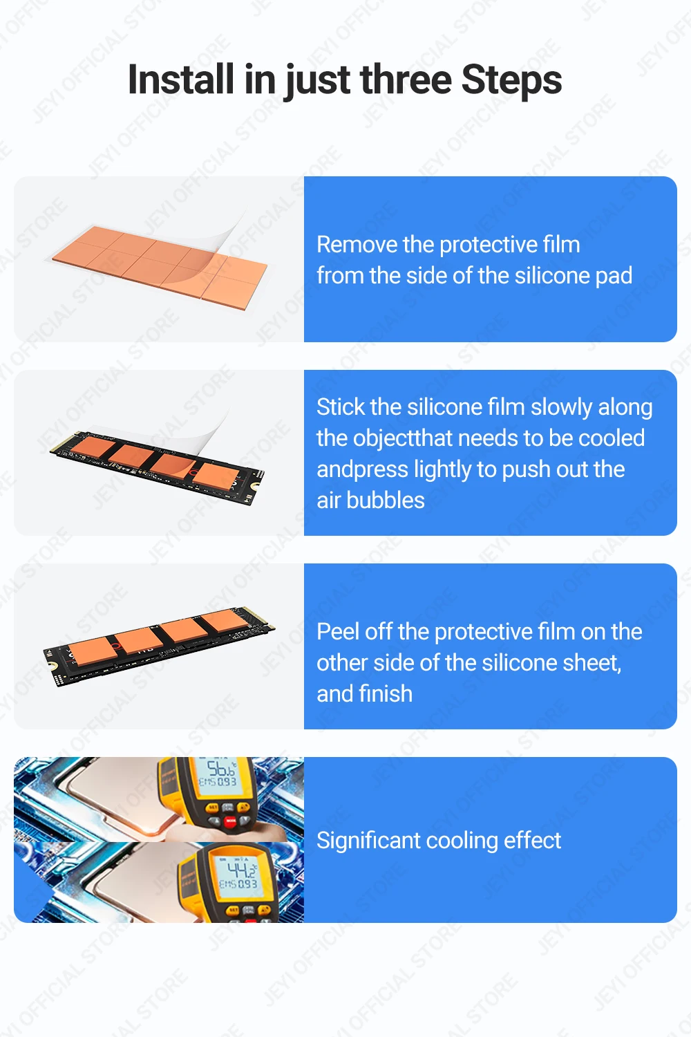 JEYI 100er-Pack wärmeleitende Silikonpads, M.2 SSD NVMe NGFF Thermal Pad für PC Laptop Kühlkörper/GPU/CPU/LED-Grafikkarte – Detail 3