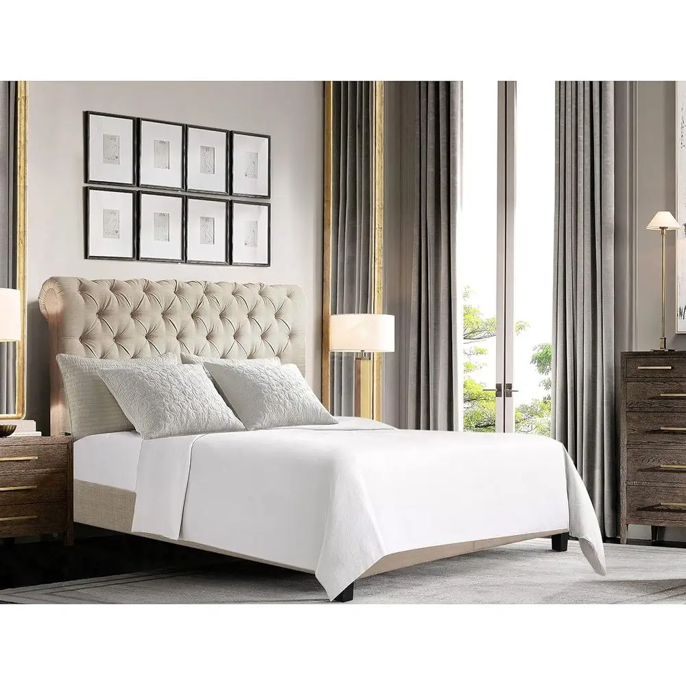 

Rosevera Corrine Upholstered Bed e with Button Tuting board/Adjustable board/Rolled board Bed e/Wood Slat Support/Easy Assembly,