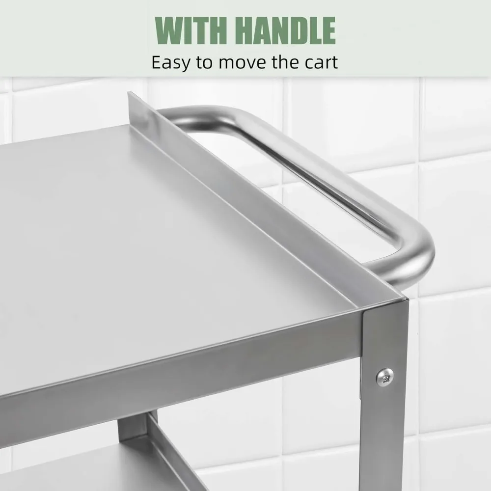 عربة أدوات من الفولاذ المقاوم للصدأ ذات 3 طبقات شديدة التحمل معتمدة من NSF مع خدمة وعجلات متنقلة للطعام #3