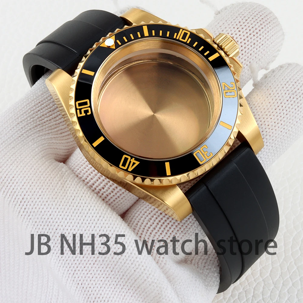 

Gold 40mm NH35 Watch Case Sapphire Glass for Yacht-Master SUB GMT NH34 NH35 NH36 NH38 Movement Rubber Bracelet Waterproof Case