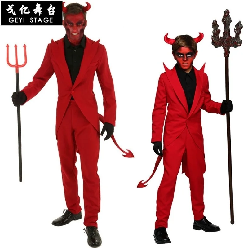 Uomini adulti con cappuccio Evil Red Demon Evil Costumes vestiti Cosplay uniforme Robe Fancy Cosplay abbigliamento costumi spaventosi halloween