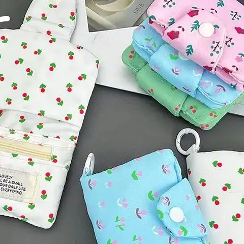 

Simple Design Cloth Floral Printed Coin Pouch, Compact Card Holder and Mini Storage Wallet