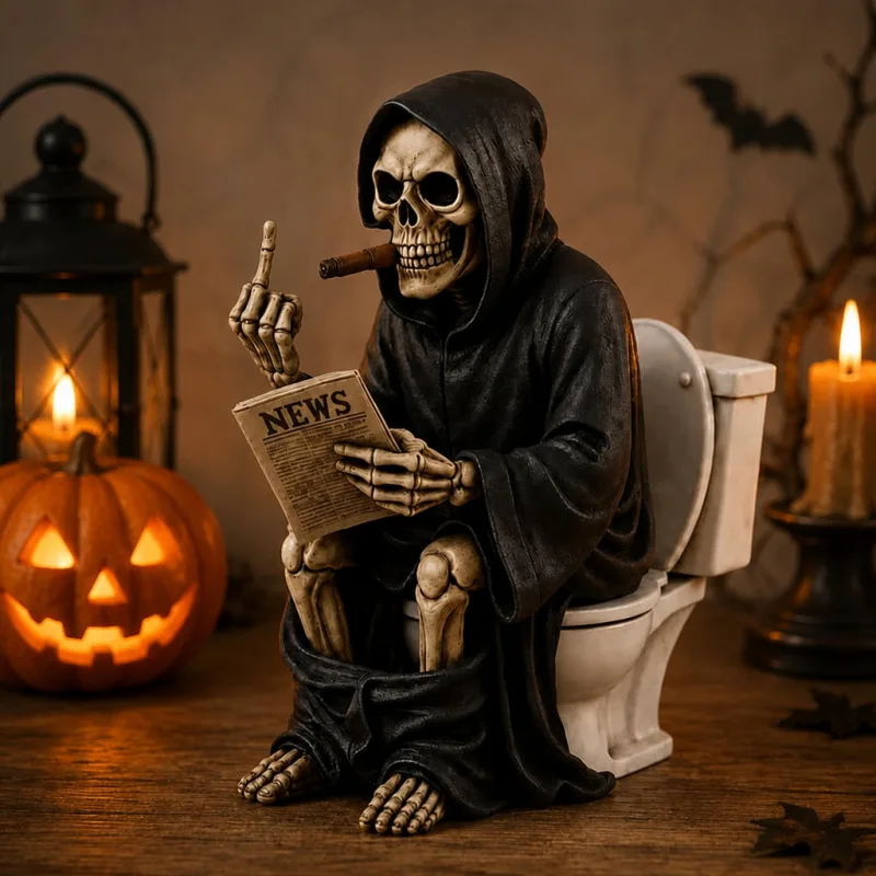 New Middle Finger Toilet Death God Statue Resin Craft Ornament Halloween Decoration Gift Small Gift