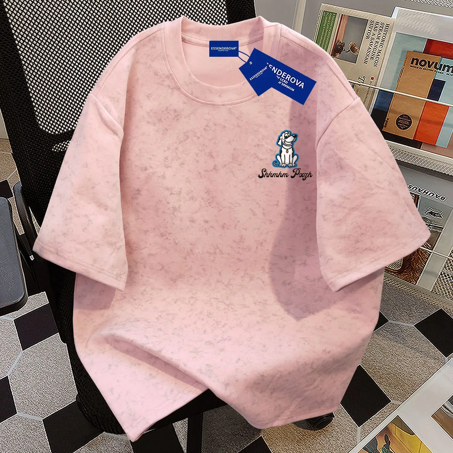 Comfortable Men's Casual Short Sleeve T-Shirt With Cartoon Dog Print Round Neck Daily Wear Soft Knit Design