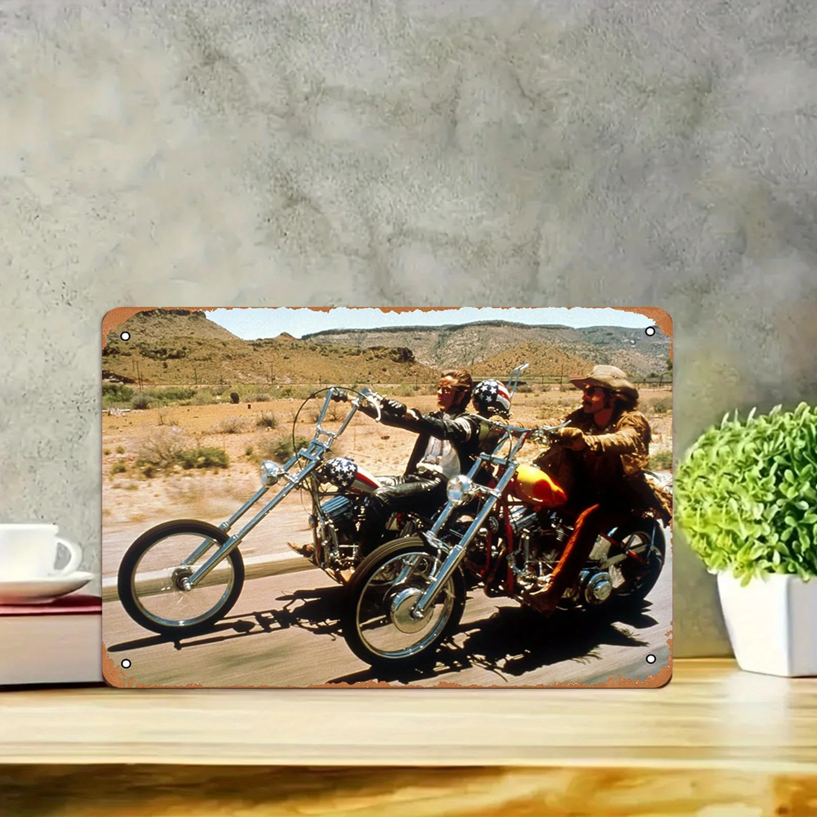 Easy Rider Chopper Motorcycle Metal Tin Sign—Vintage 1969 Motorcycle Movie Wall Decor, Garag's Shabby Desert Highway Art Plaque - view 3