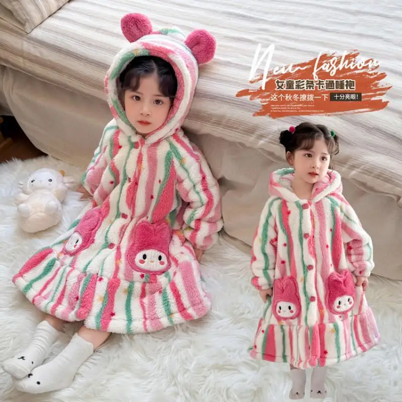 

Пижама Sanrio Hello Kitty для девочек, осенне-зимняя коралловая бархатная детская фланелевая теплая длинная кавайная детская одежда в стиле аниме для девочек Y2K