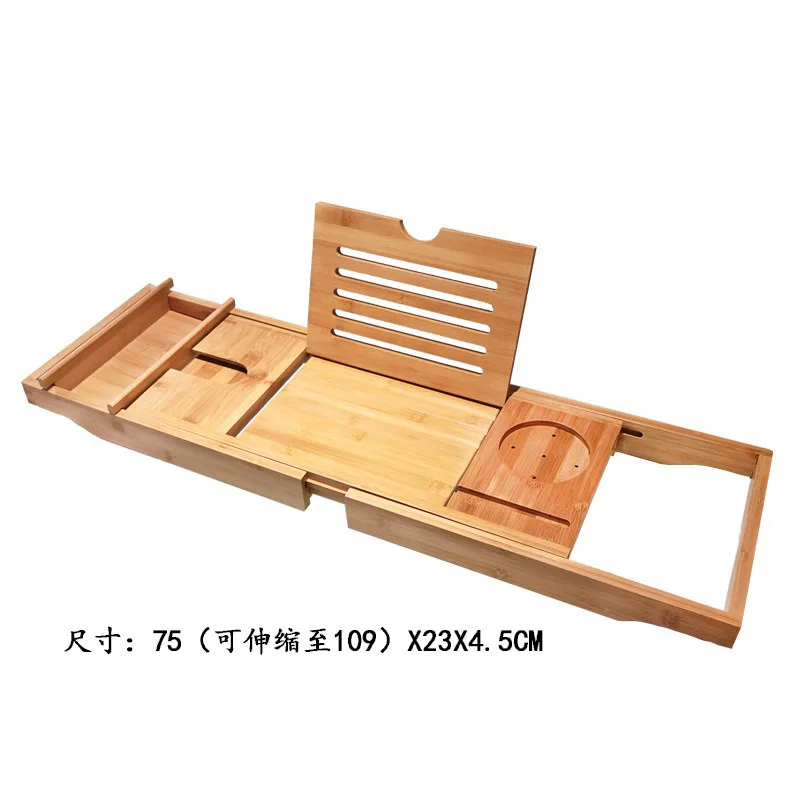 Retractable Non-Slip Bamboo Bathtub Shelf, Multifunctional Bathroom Tub Holder, Book Holder, Tablet Reading Shelf