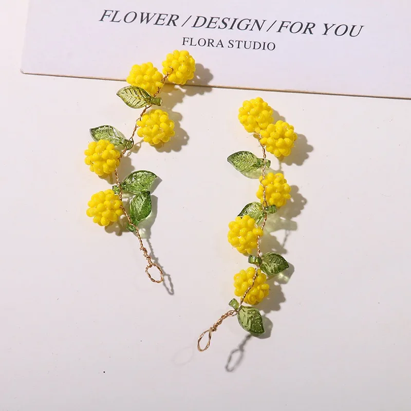 New Yellow Beads Flower Branch Charm Pendant for Jewelry Making 2pcs DIY Earrings Charm Decoration Ornaments Wholesale