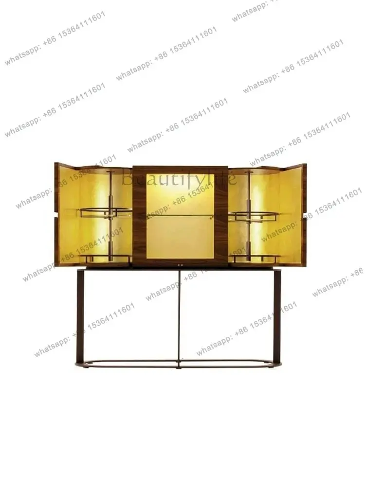 Italian rotating wooden wine cabinet light luxury high-end living room glass display cabinet