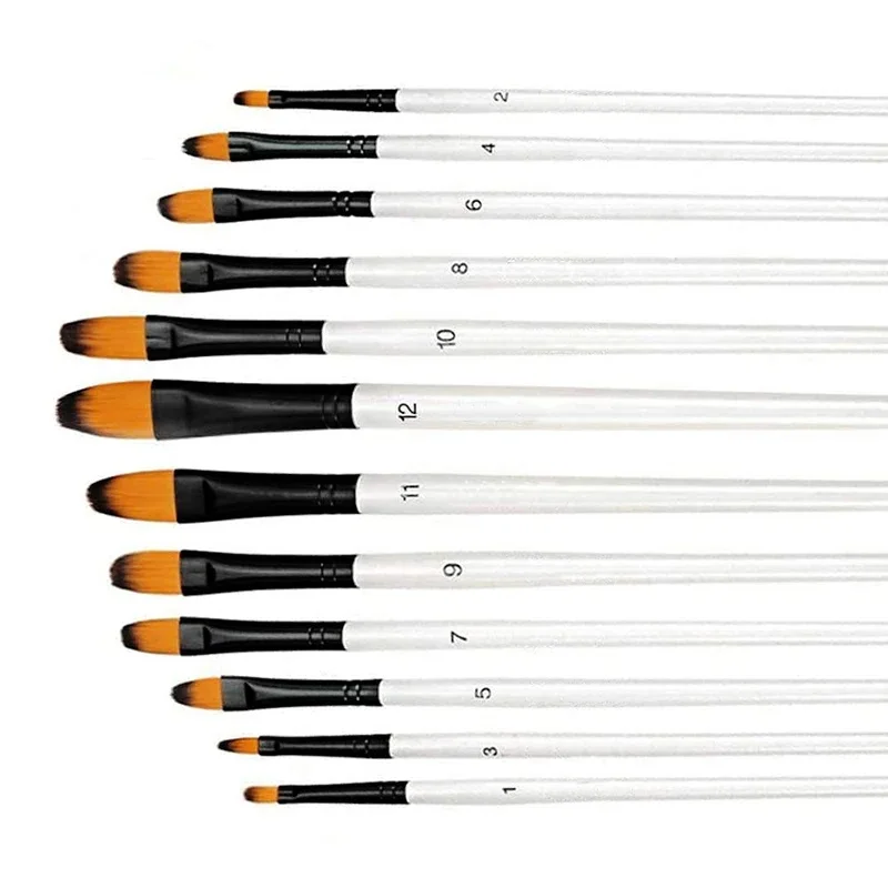

12pcs Synthetic Nylon Tip Filbert Paint Brushes Set Artist Brush for Acrylic Oil Watercolor Gouache Artist Professional Painting