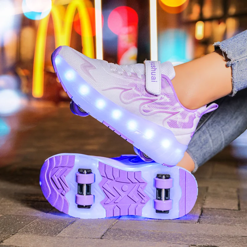 Новые зимние каблуки для девочек 2025: невидимые 4-колесные автоматически выдвижные износостойкие спортивные роликовые туфли повседневные