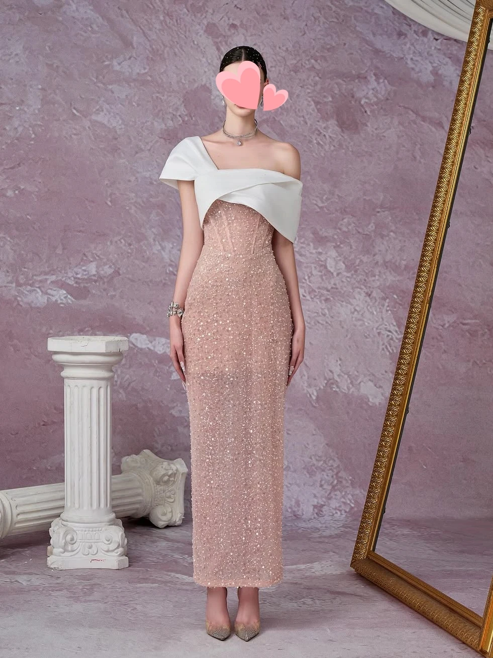 

Other Shore Elegant Vintage Sweet Pink Beads Lace One Shoulder New Customize Formal Occasion Prom Dress Evening Party Gowns