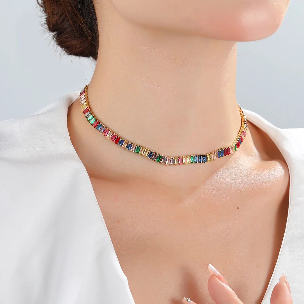 Luxury Multiple Zircons Choker Necklace for Women Girl Gorgeous Sparkling Crystal CZ Party Wedding Jewelry
