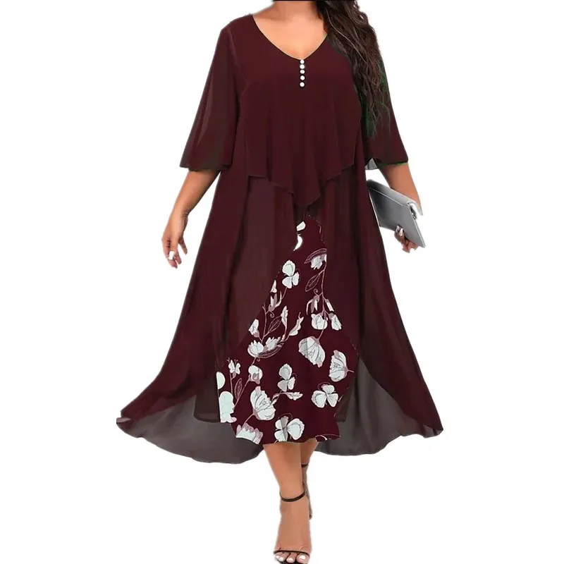 Spring Autumn Fashion Patchwork Vintage Plus Size Dress Woman Aesthetic Simple Print Oversized Elegant Chic Vestidos De Fiesta