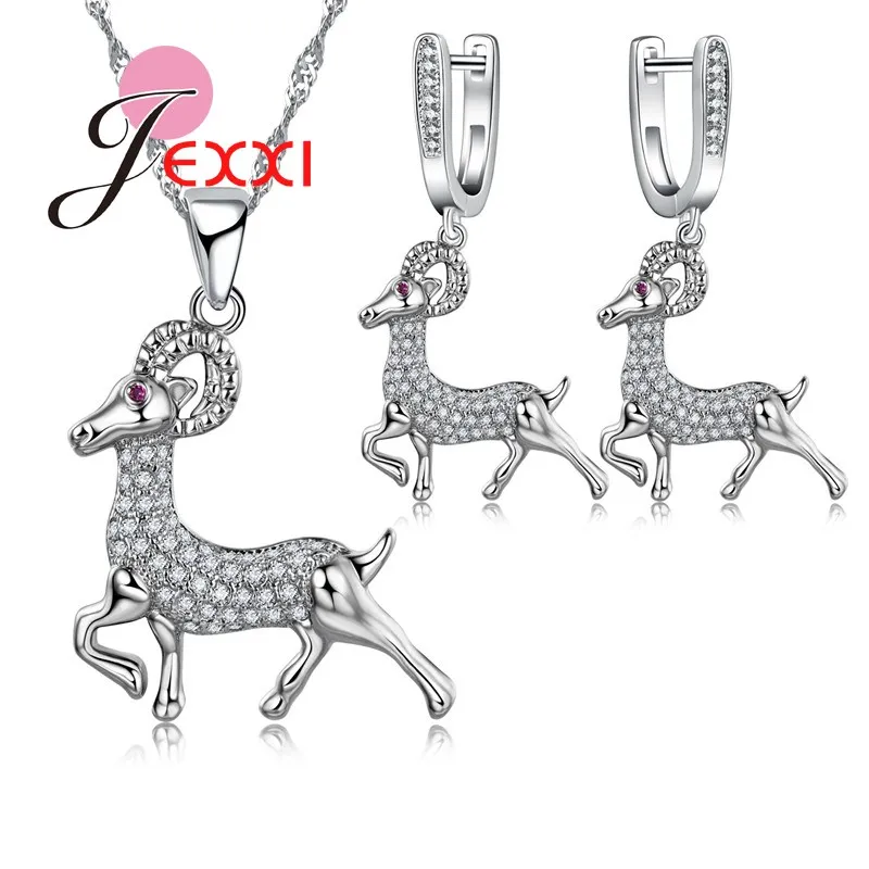 Top Quality Animal Sheep Fashion Jewelry Set For Women 925 Sterling Silver Color CZ Crystal Birthday Necklaces Earring Set Girl