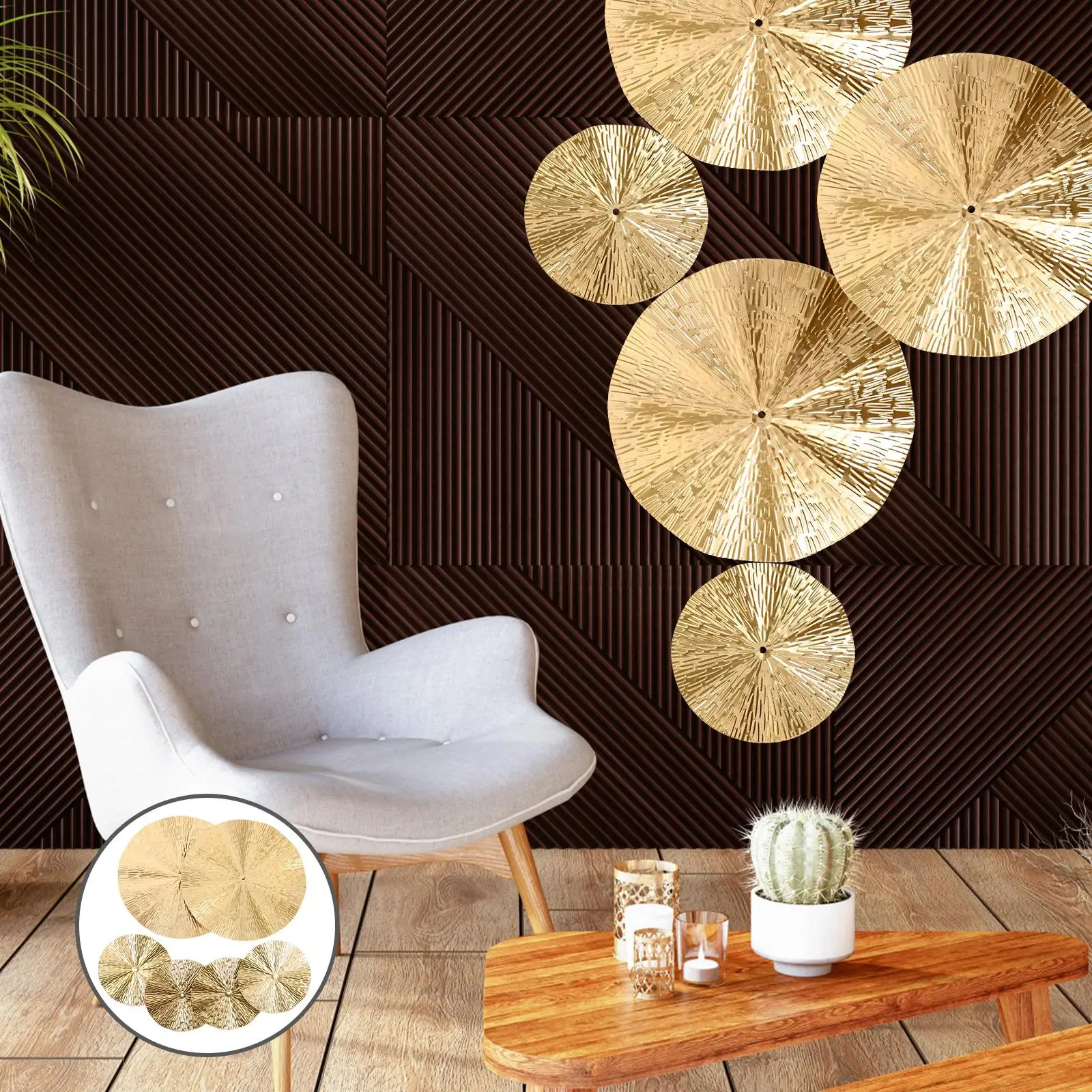 

6 Pcs Sunglasses Wall Decoration Circular Art Decorations for Living Room Bedroom Golden Bathroom Office