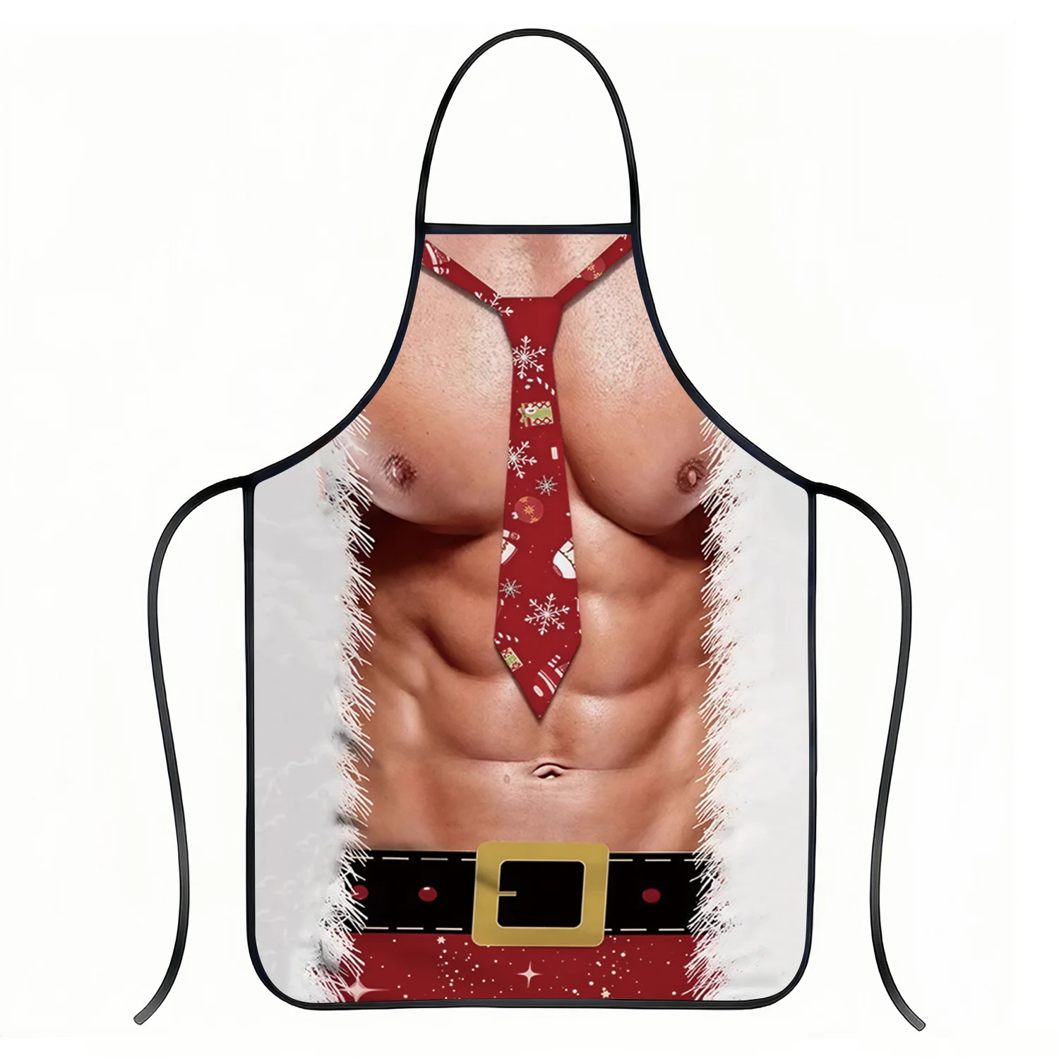 Lustige Weihnachts-Schürze mit Muskelgürtel-Aufdruck, ärmellos, 1 Stück, 2D-Flachschürze für Küche, Zuhause, Kochen, Party, Familienpicknick