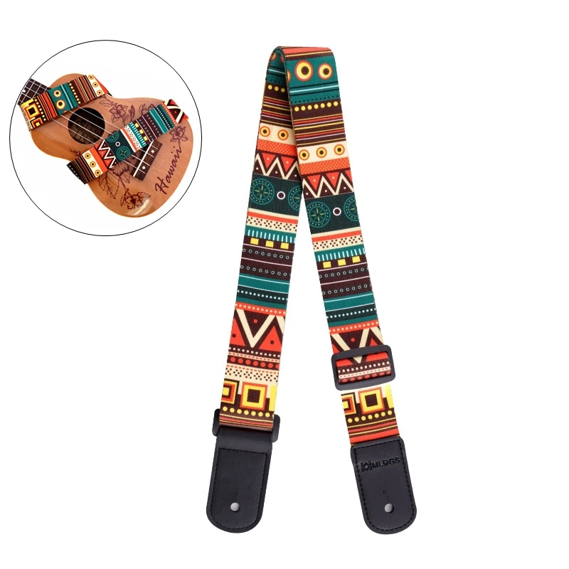 Adjustable length 54 - 120cm Printing National Style Ukulele Strap with Soft Double layer PU Leather Head