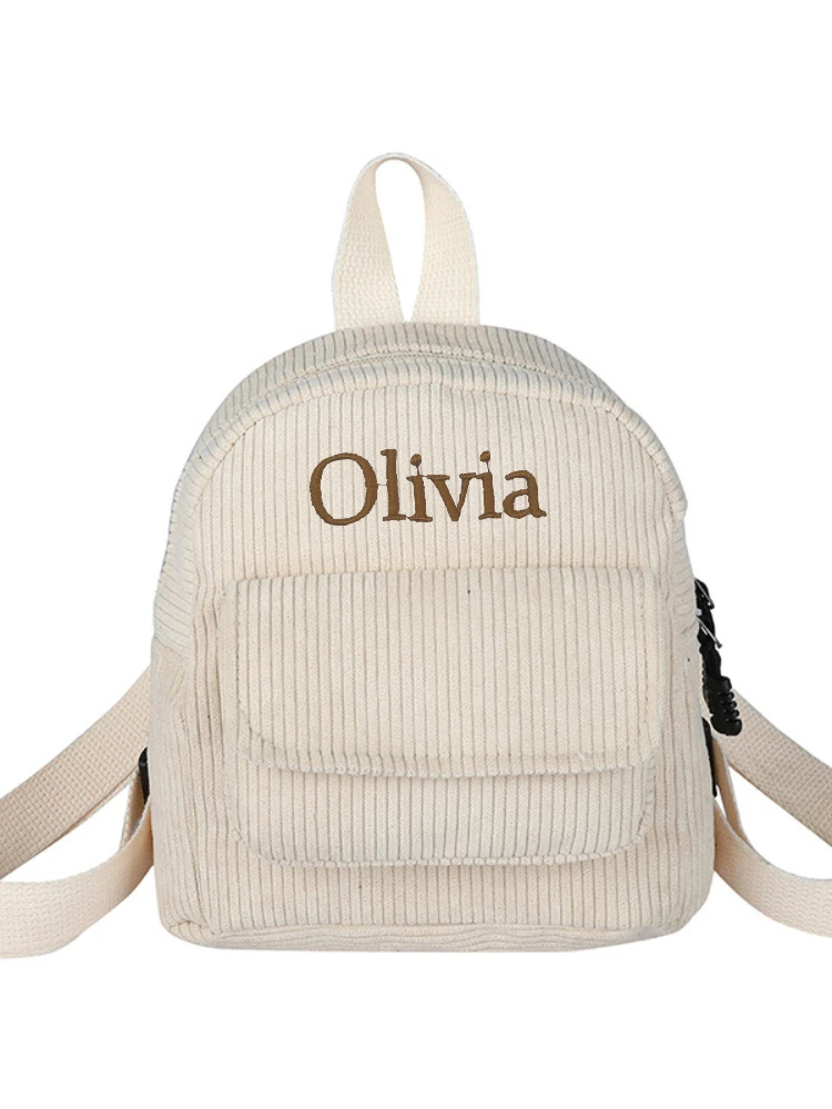 Personalized Corduroy Bag with Name, Monochromatic Mini Backpack, Small Backpacks, Custom Name, Baby Gift