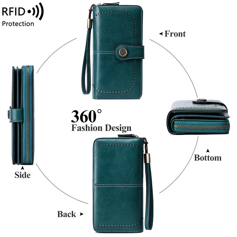 2022 New Long Rfid Womens Wallets Large Phone Holder Zipper Print Women Purse PU Leather Multifunction Card Holder Female Wallet