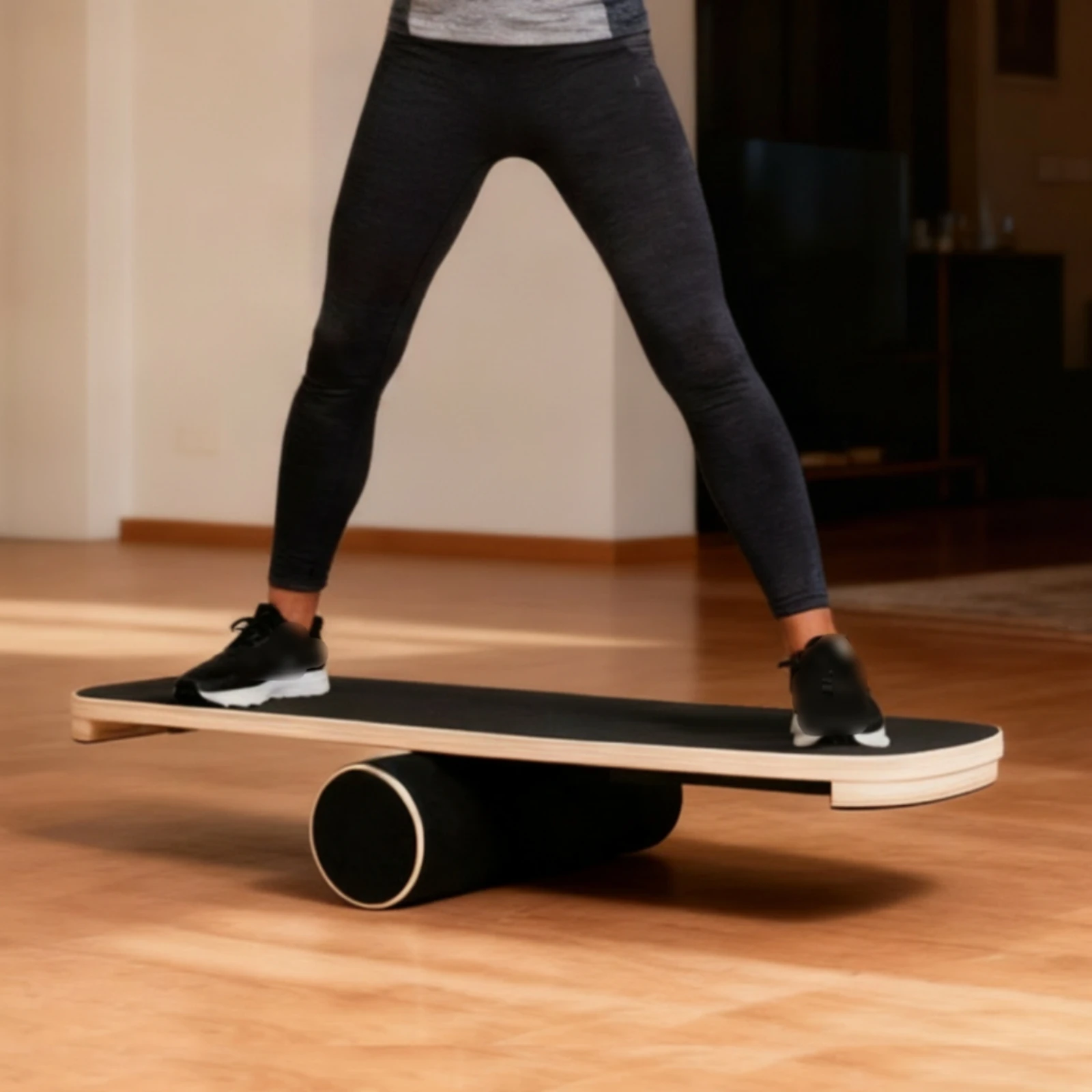 Wooden Balance Board Textured Top Roller Balance Board Fitness Gear Natural Wood Layered Edges for Surfing Practice - view 3