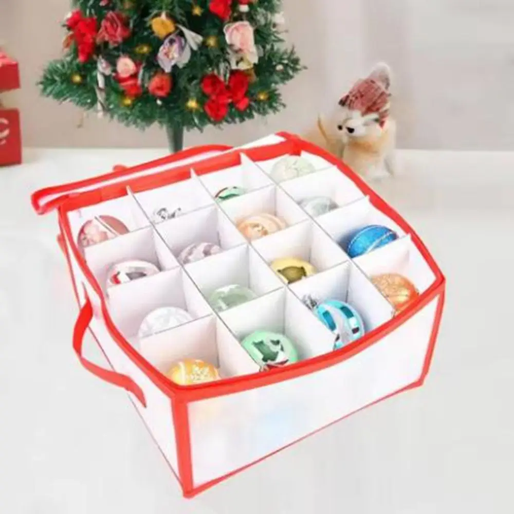 32 Grids Christmas Balls Storage Box Plastic Zipper Christmas Ball Storage Containers Divided with Handle Baubles Storage Box