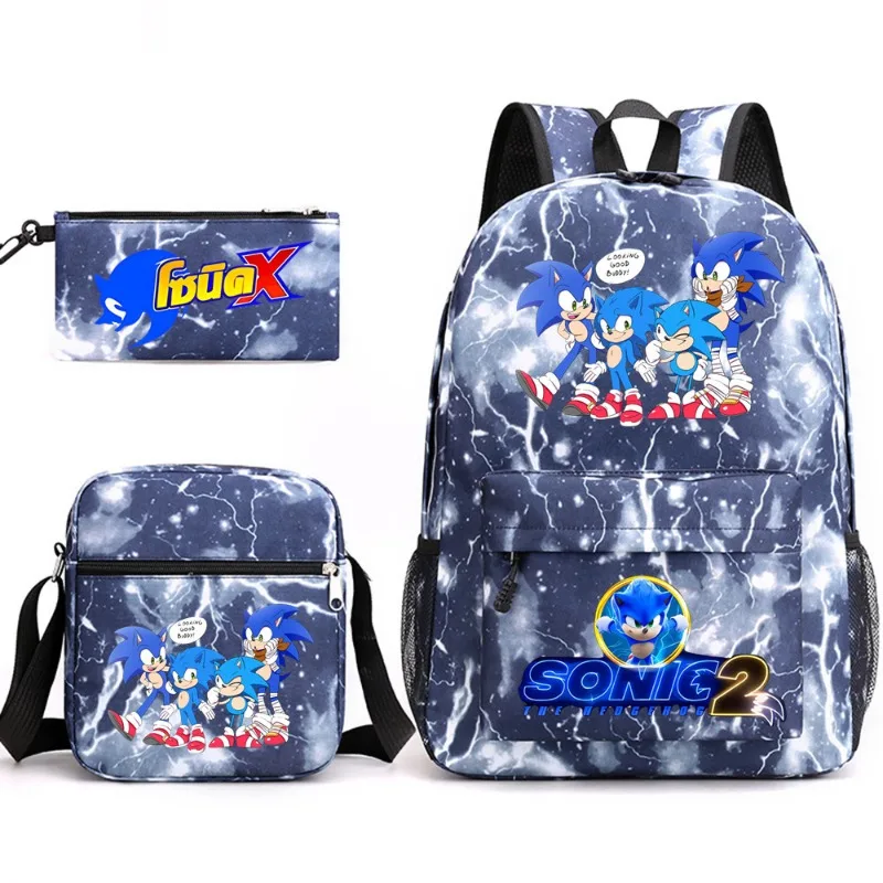 Plecaki Sonic The Hedgehog 3 sztuk/zestaw nastolatki torby szkolne o dużej pojemności torba na ramię piórnik zestaw kick Kawaii Mochila