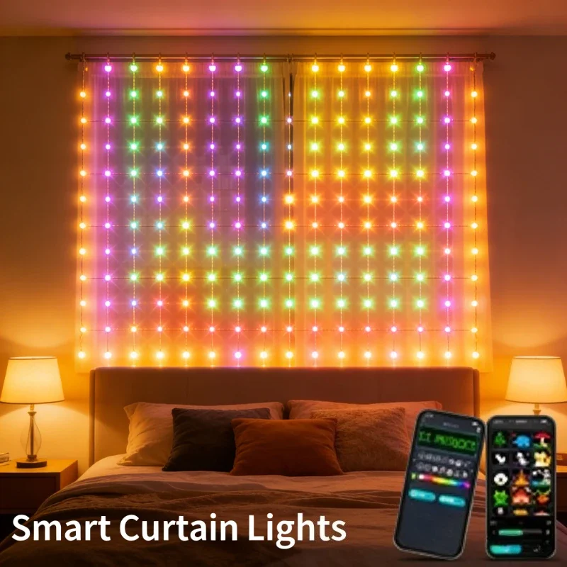 400LED Intelligent Curtain DIY Music Rhythm Ambient Fairy Lights for Christmas Window Curtain Party Background Decoration