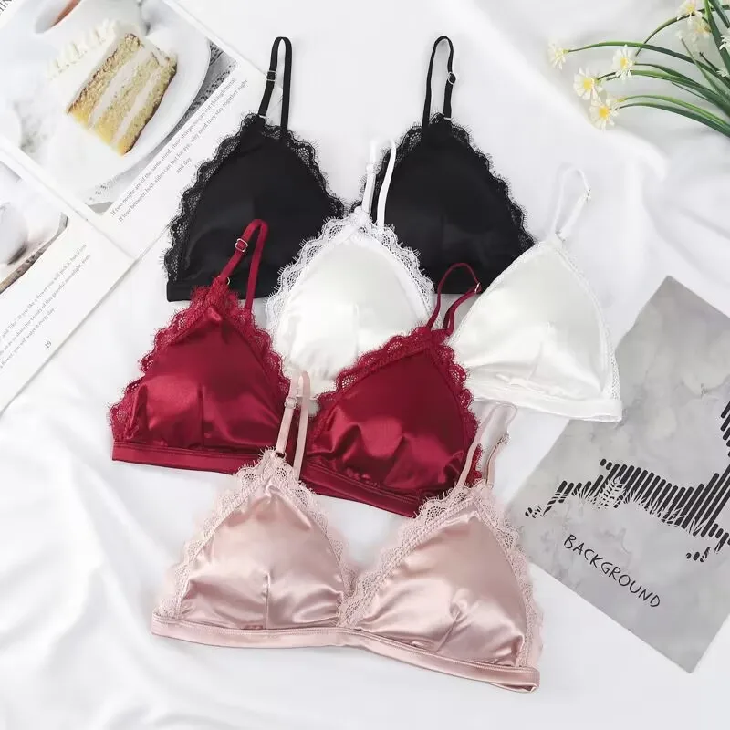 Women Seamless Underwear Deep V Girls Thin French Style Bralette Lace Wireless Triangle Cup Women Lingerie Soft Bra