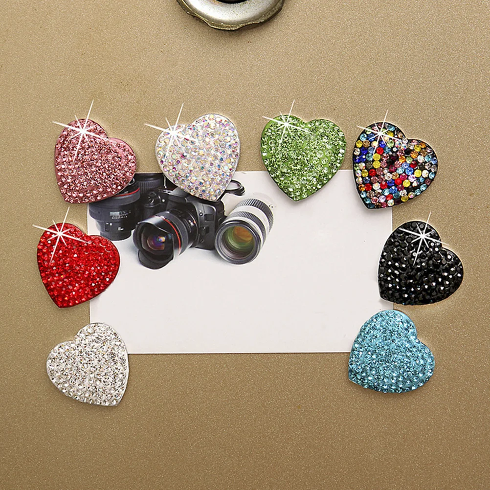 

9pcs Heart Shape Rhinestone Fridge Magnet Kitchen Decorative Magnetic Refrigerator Whiteboard Gift