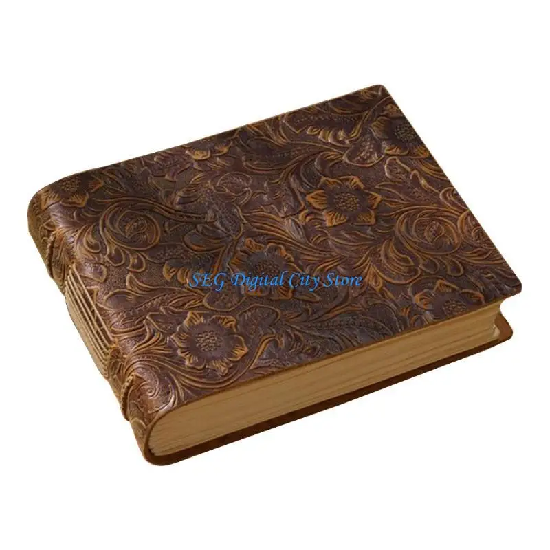 U75B Vintage Leather Notepad Retro Embossed Floral Notebook Diary Journal for Friend Adult Birthday Anniversary Gift