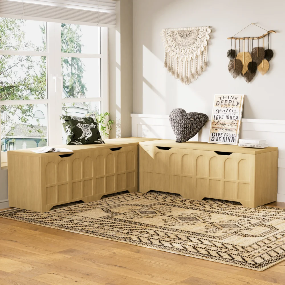 3-Piece L-shaped Multi-Storage Bench (Natural): Padded, Kitchen Stool/Toy Box/Reading Seat |63