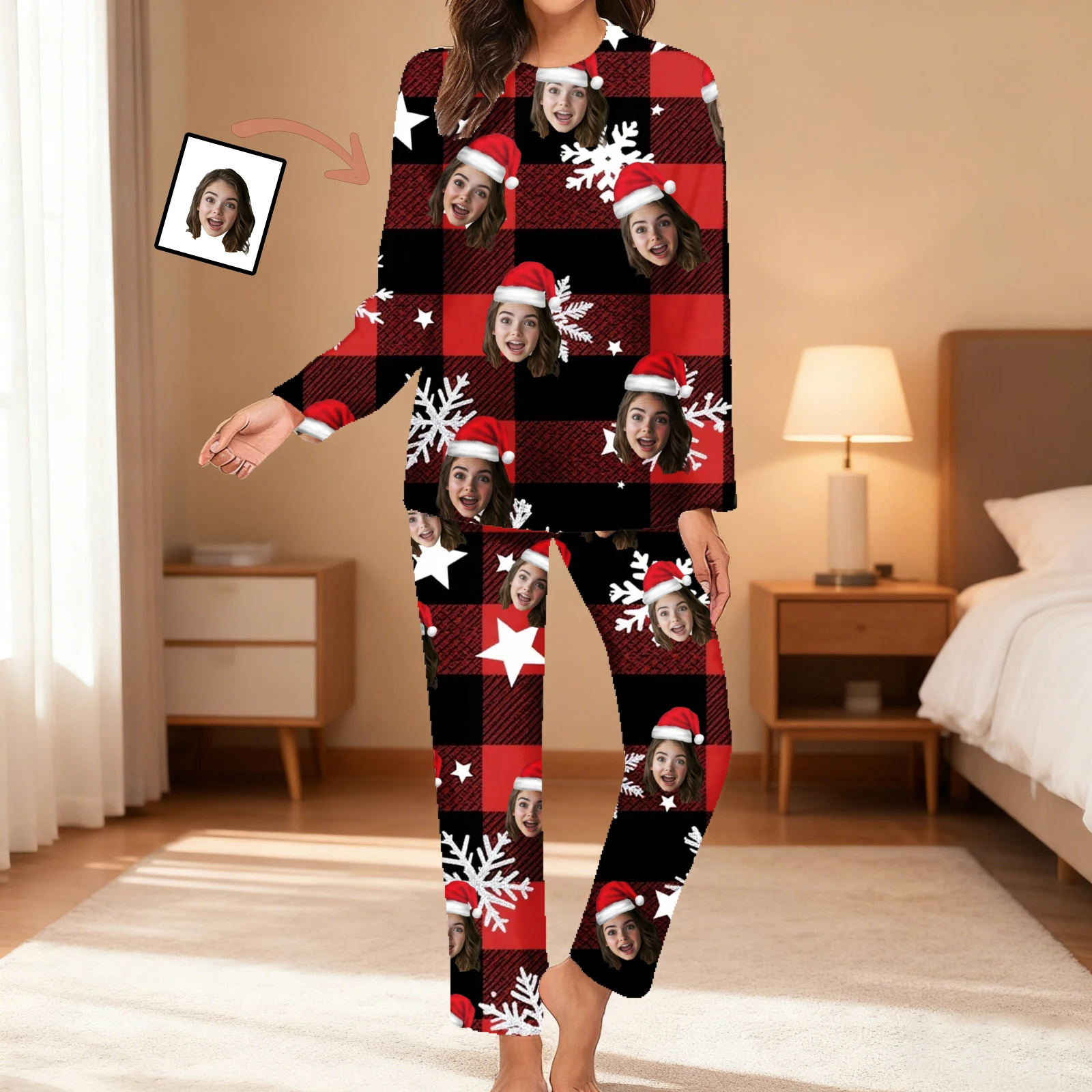

Custom Women Pajamas with Face homewear Custom Women long Sleeve Pajama Set Personalized Pajama with Face Custom Photo Pajamas