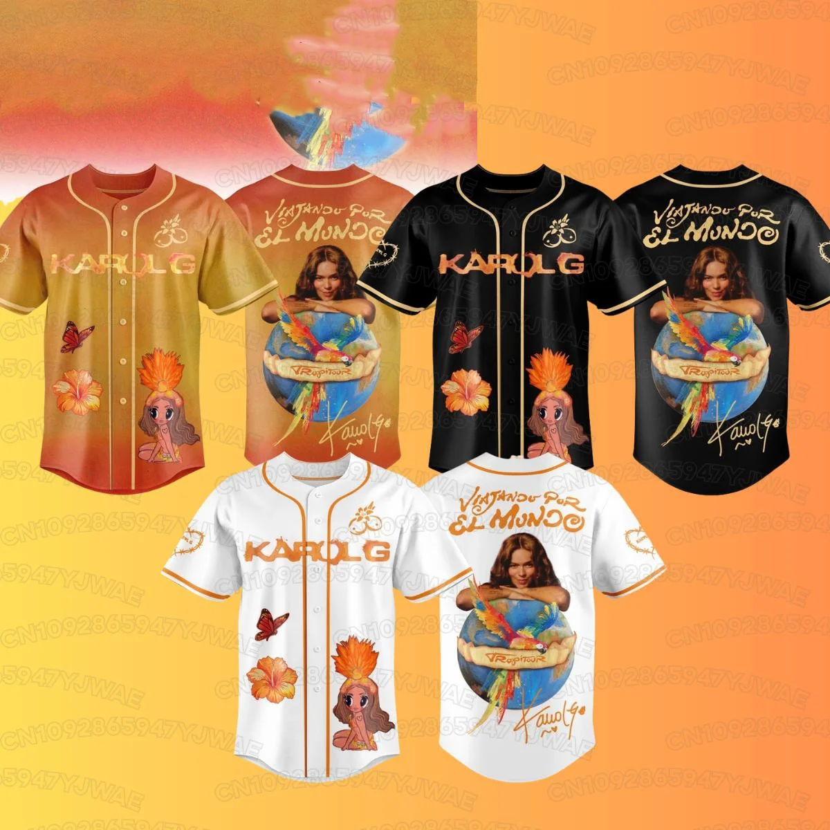 Summer Men's Women's Karol G Viajando Por El Mundo Baseball Jersey Girl Casual Sports 3D Print Graphic T-Shirt Fans Gifts