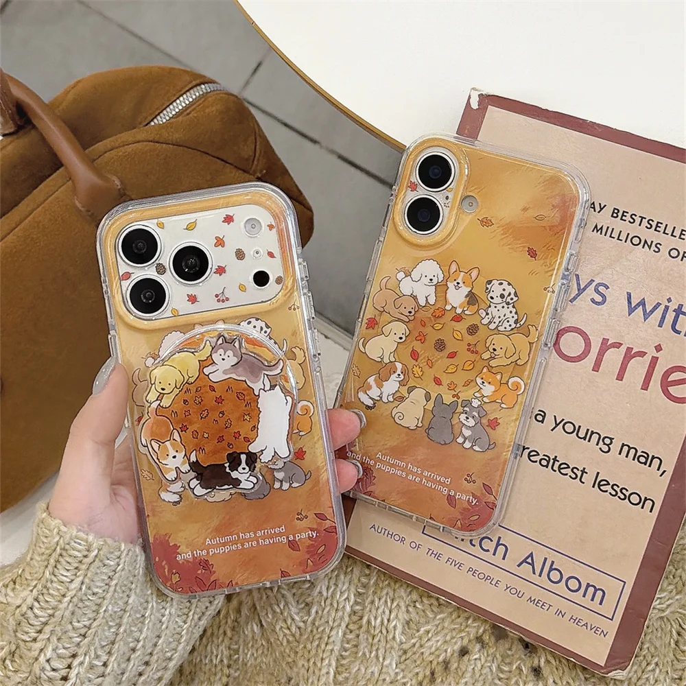 Korea Kawaii Cartoon cat dog Magnetic stand Phone Case For iPhone 18 Pro Max 18 Pro 17 16 15 Hard Cute Shockproof Cover Funda