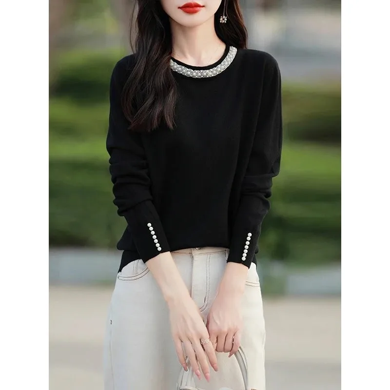 September Momo Heavy Industry Beads Angora Knit Women's Autumn and Winter New Western Sle Inner wear Bottoming Shirt Top Women