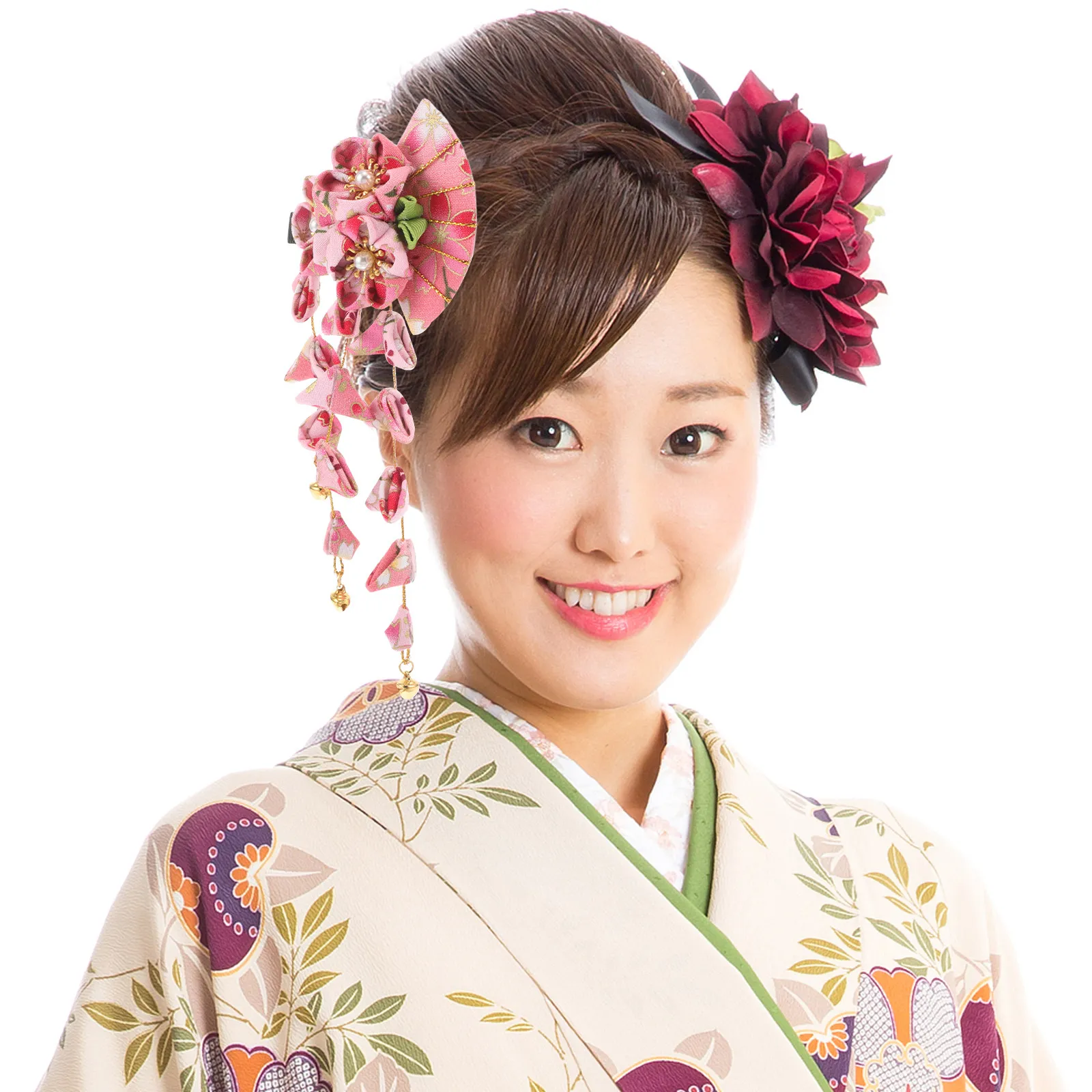 

3Pcs Japanese Hair Clip Set Pink Kimono Tassel Hairpins Elegant Flower Hair Ornaments for Festival Party Hanfu Accessories