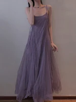 Slimming Effect Purple Mesh Ankle-Length Dress Women's plus Size Strapless Gown Korean Style High Waist A-Line Skirt - Image 2