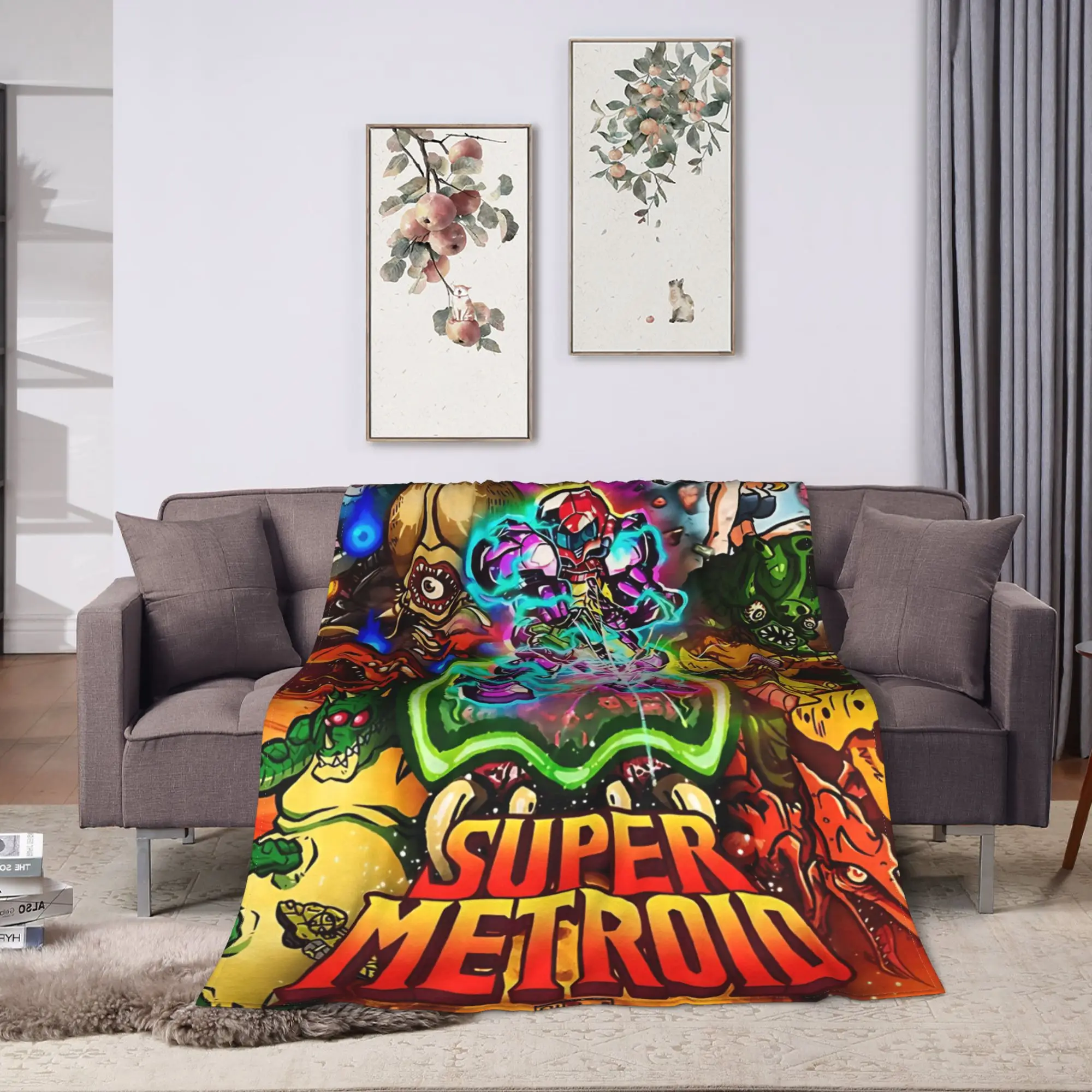 Metroids Hero Game  Flannel Blanket Super Soft Throw Blanket for Living Room Travel Office Street Trend Bedspread Sofa Bed Cover