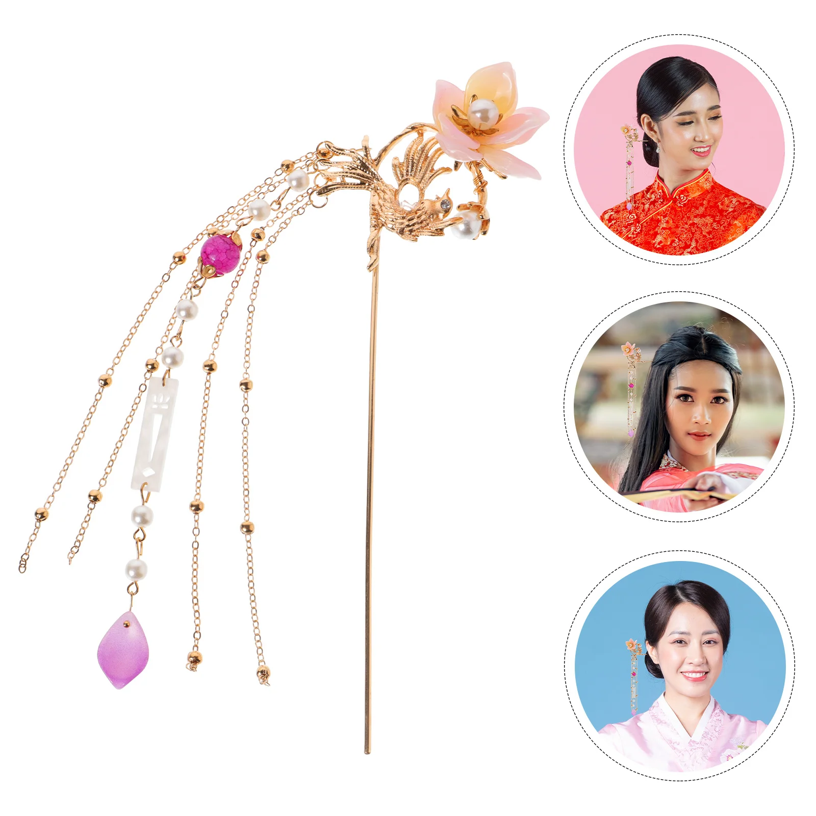 

1Pcs Vintage Hair Clip Retro Chinese Style Tassel Step Shake Classical Accessory for Women Girls Pink Vintage Hair Clip