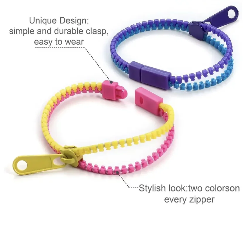 10 pçs doce cor dupla zíper pulseira de plástico diversão alívio do estresse brinquedo sensorial festa amizade pulseira moda decoração