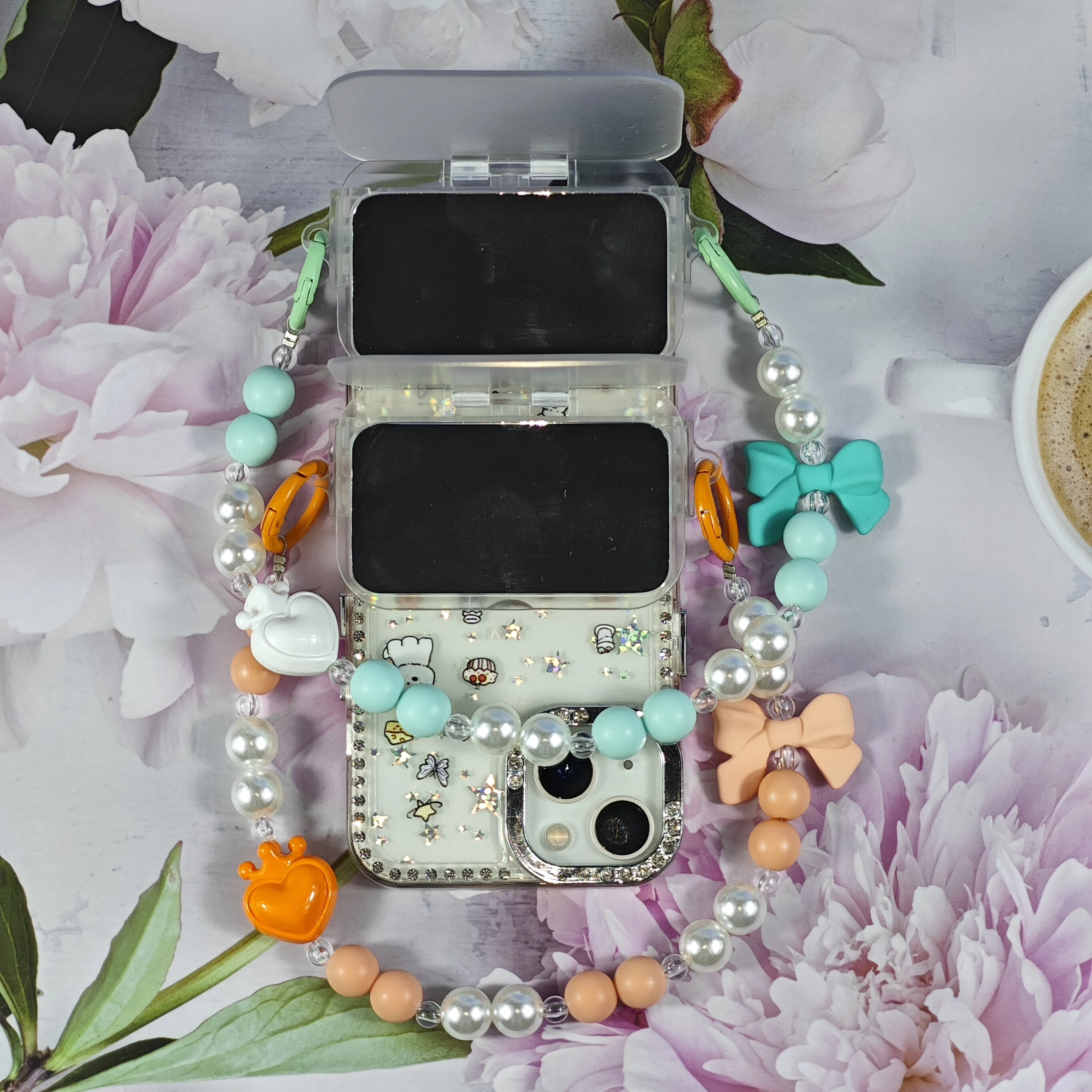 Diy Bow Cream Glue Lanyard For A Transparent Phone Back Clip Flip Cover Touch-Up Mirror