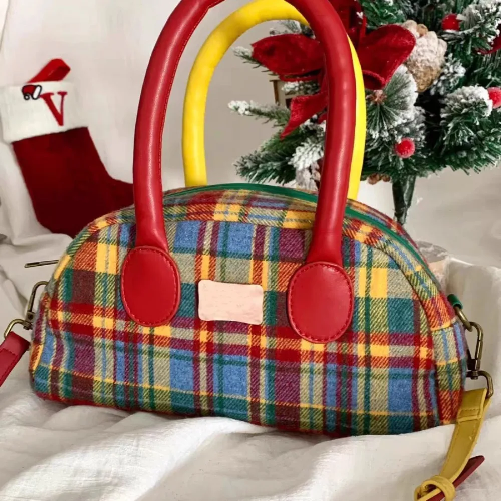 Simple Style Retro Shoulder Bag Fashion American Retro Style Retro Plaid Handbag Portable Small Square Shoulder Bag Women