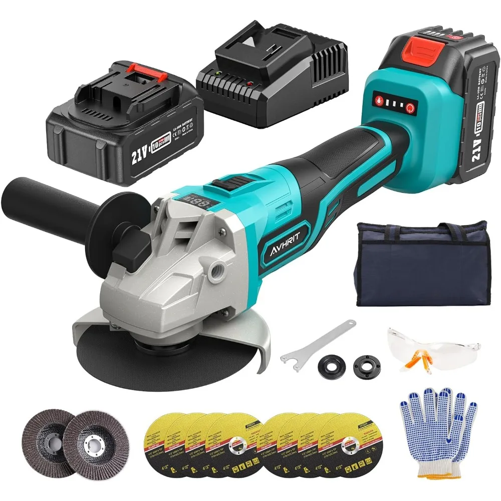 

Cordless Angle Grinder, 21V Power Angle Grinder Tools with 4.0Ah Battery & Fast Charger, 9000RPM Brushless Motor Metal Grinder