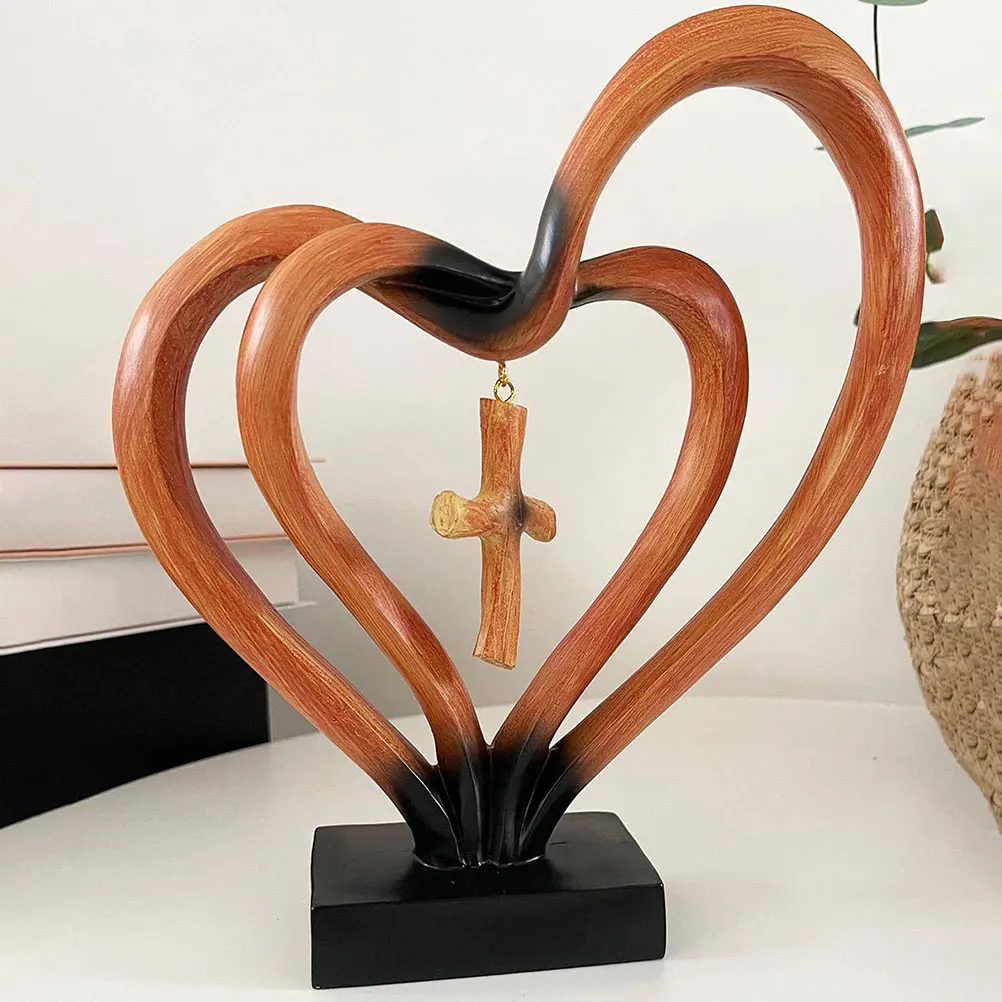 

Romantic Heart Sculpture Resin Ornament Double Desktop Decoration Wedding Home Office Party Decor Valentines Day Couples Gift