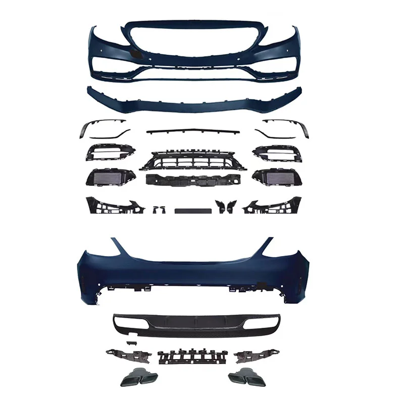 High Quality C63 Style Body Kit With Bumper Grille Exhaust Side Skirt For C Class W205 2015+ Sedan Exterior Upgrade Parts