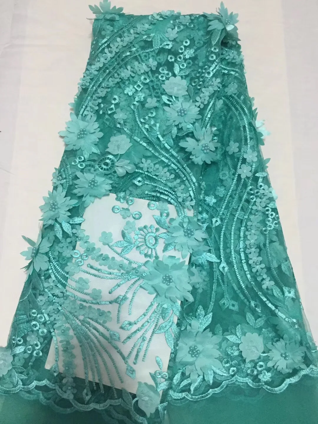 

Green Lace Fabric 5 Yards Per Lot French Tulle Lace Fabric with Beads Very Fancy African Lace Fabric ALC-CD1822